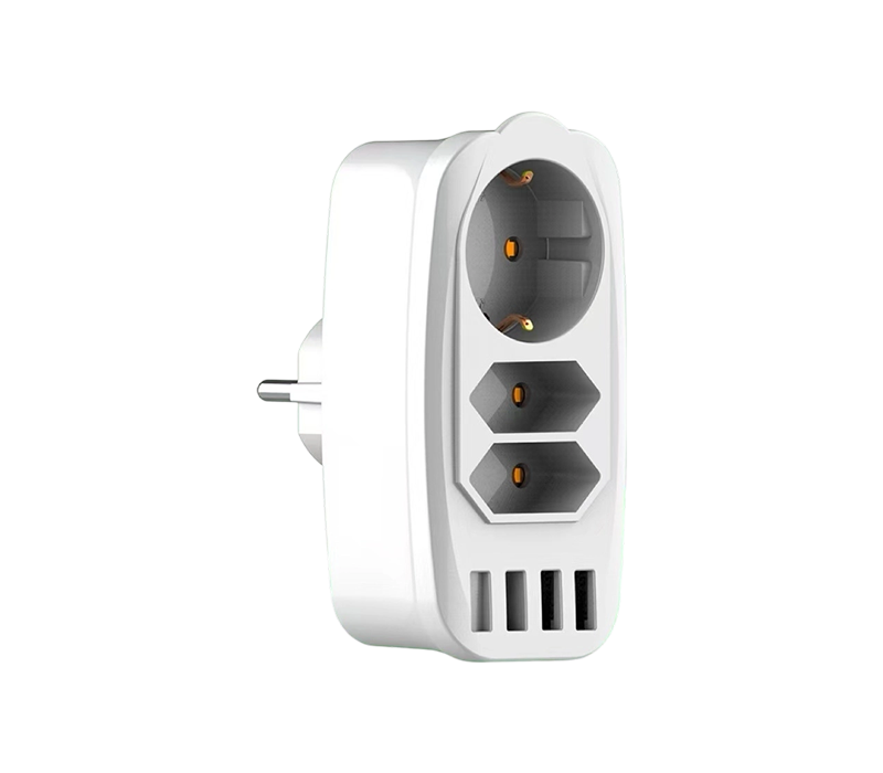 E05 Plug-In multifunkčný napájací pásik s 2 európskymi zásuvkami typu C, 1 európskym konektorom typu F a 4 portami USB-A