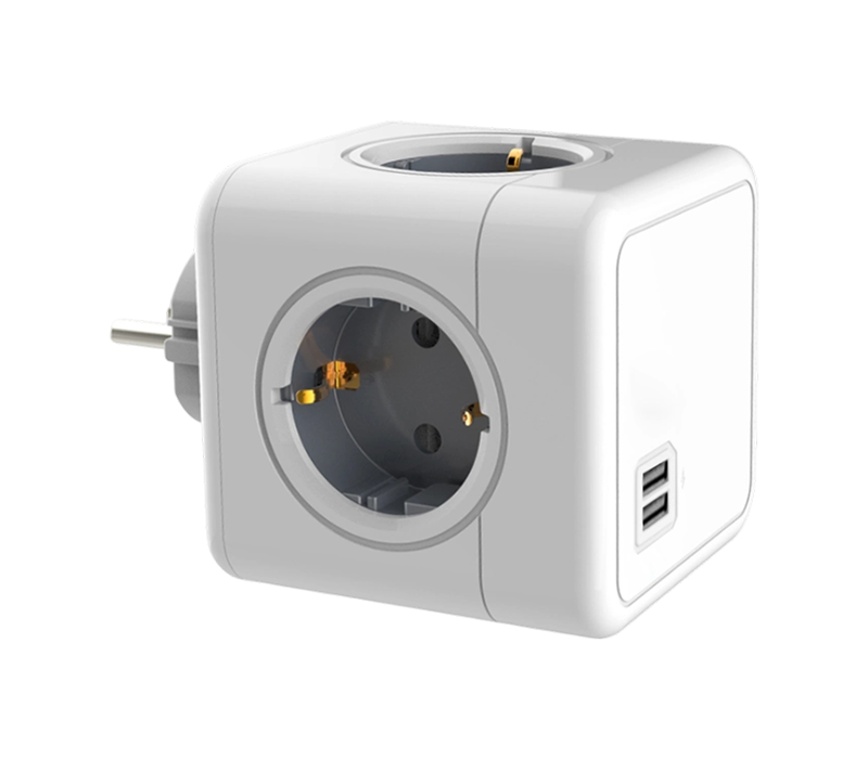 E02A Plug-in Cube Power Strip so 4 zásuvkami v európskom štýle a 2 USB-A portami