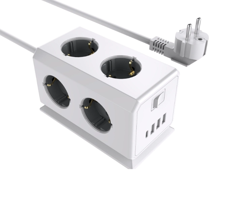 E08 káblový multifunkčný napájací pásik so 6 zásuvkami v európskom štýle, 3 portami USB-A a 1 portom USB-C, s prepínačom