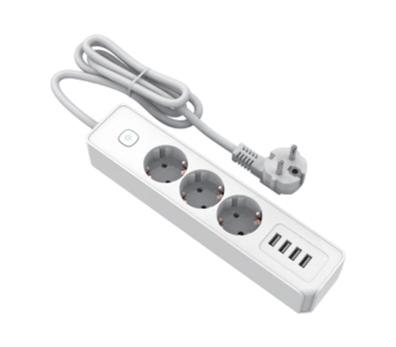E22-3 napájací pásik v európskom štýle s 3 zásuvkami a 4 portami USB-A, prepínač je súčasťou balenia