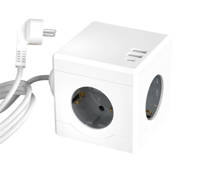 E16-C Wired Cube Power Strip s 3 zásuvkami v európskom štýle, 2 portami USB-A a 1 portom USB-C