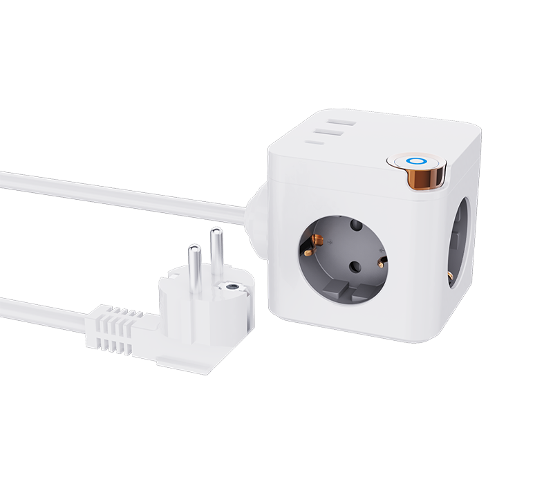 E20 Wired Cube Power Strip s 3 zásuvkami v európskom štýle, 2 portami USB-A a 1 portom USB-C so spínačom